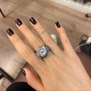 White Face Round Watch Ring